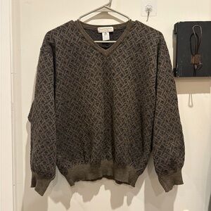 Pendleton V-Neck Sweater in Brown and Green Pattern